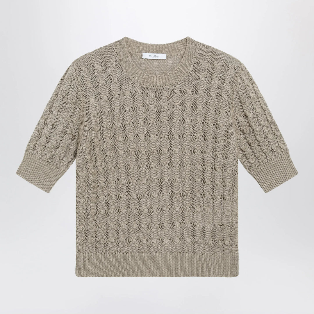 Max Mara - Cable-knit linen crewneck sweater in brown Brand Apparel &amp; Accessories > Clothing > Shirts &amp; Tops M