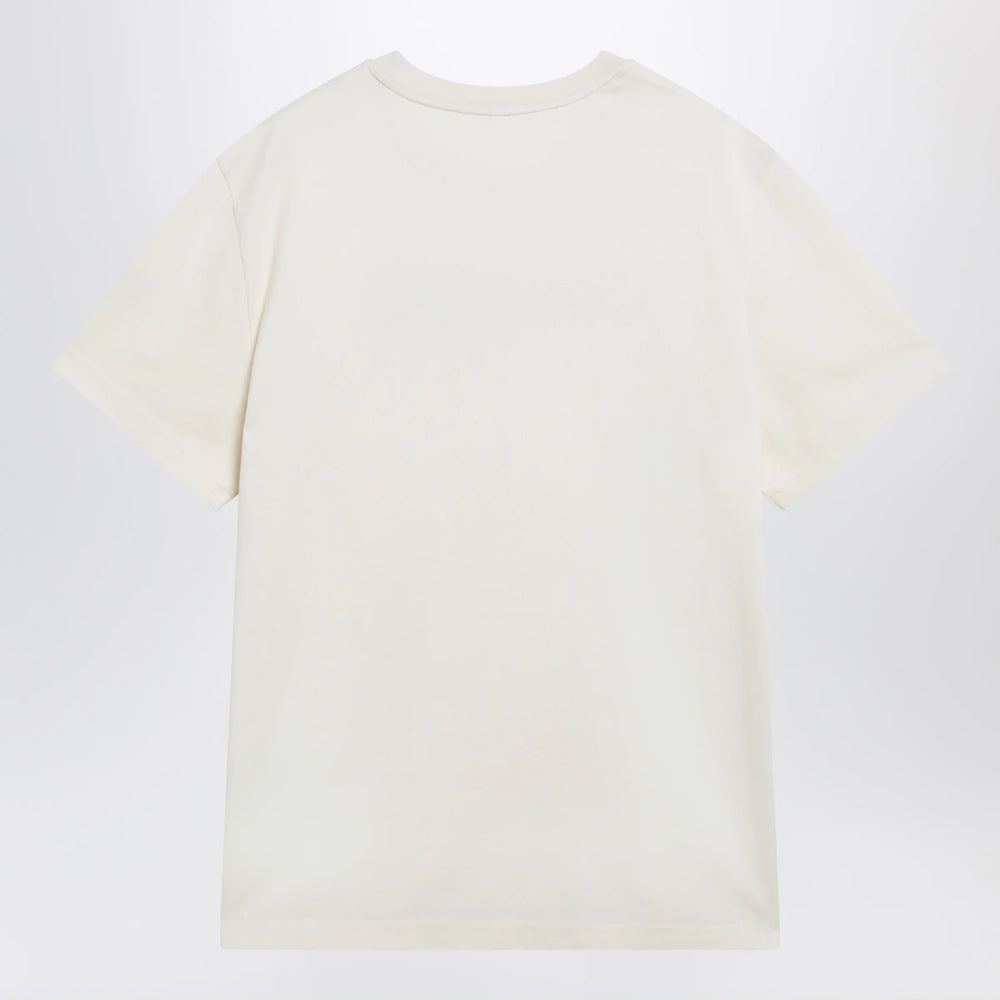 Moncler - Ivory T-shirt with logo print Brand Apparel & Accessories > Clothing > Shirts & Tops