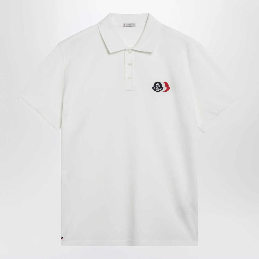 Moncler - White cotton polo shirt with triple crest logo patch Brand Apparel & Accessories > Clothing > Shirts & Tops S