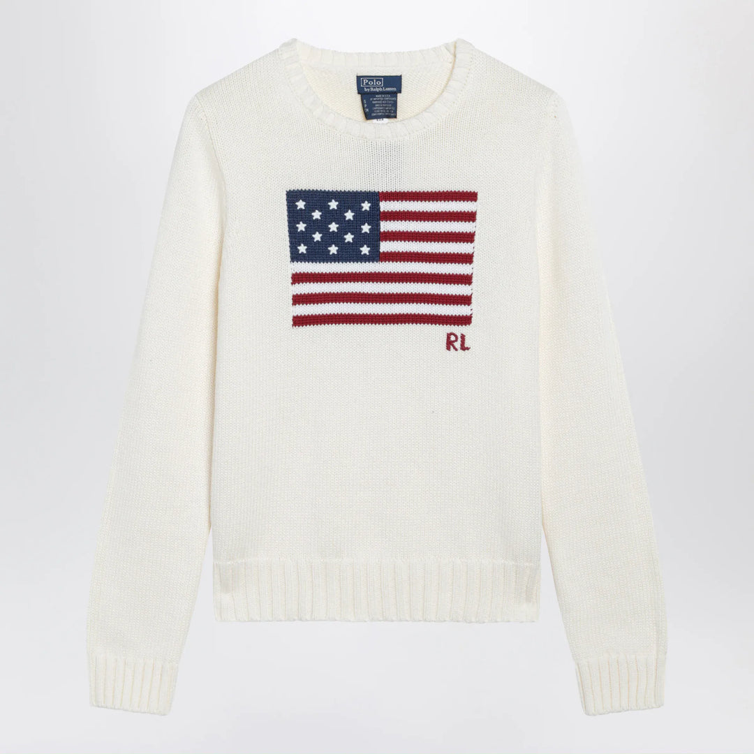 Polo Ralph Lauren - Tommy Hilfiger cream sweater with flag motif Brand Apparel &amp; Accessories > Clothing > Shirts &amp; Tops