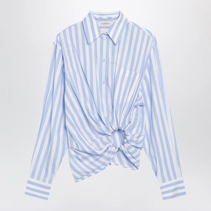 Sportmax - Striped cotton poplin shirt in light blue Brand Apparel &amp; Accessories > Clothing > Shirts &amp; Tops 38  IT