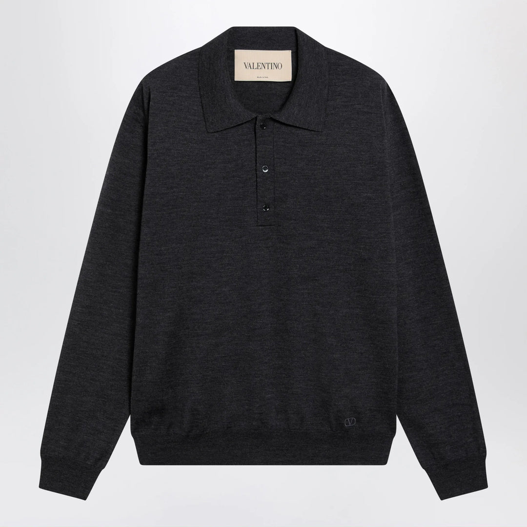 Valentino - Wool polo shirt with VLogo embroidery in anthracite Brand Apparel & Accessories > Clothing > Shirts & Tops S