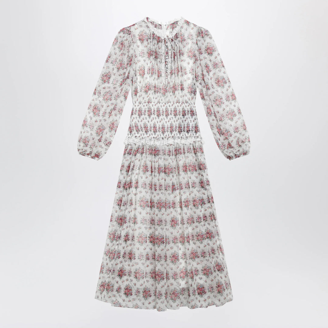 Dolce&amp;Gabbana - Long chiffon dress with floral bouquet print, white Brand Apparel &amp; Accessories 42  IT
