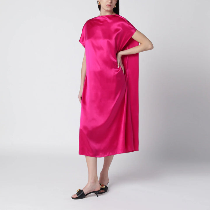 Dries Van Noten - Fuchsia silk satin midi dress Brand Apparel &amp; Accessories S