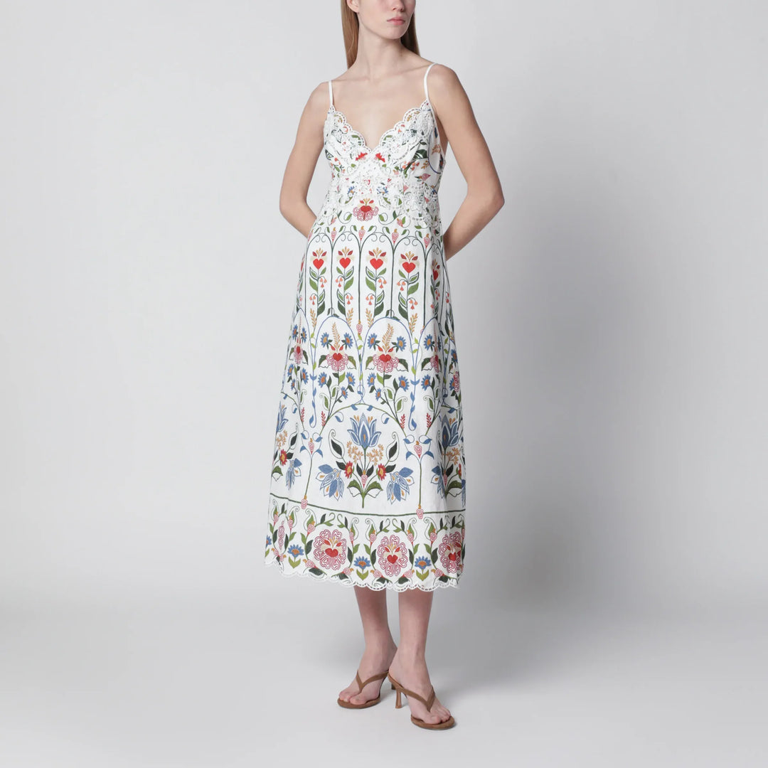 FARM Rio - White midi dress in linen with garden motif Brand Apparel &amp; Accessories XS