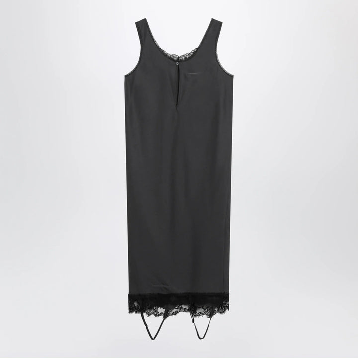 MM6 Maison Margiela - Grey midi slip dress with lace trims Brand Apparel &amp; Accessories
