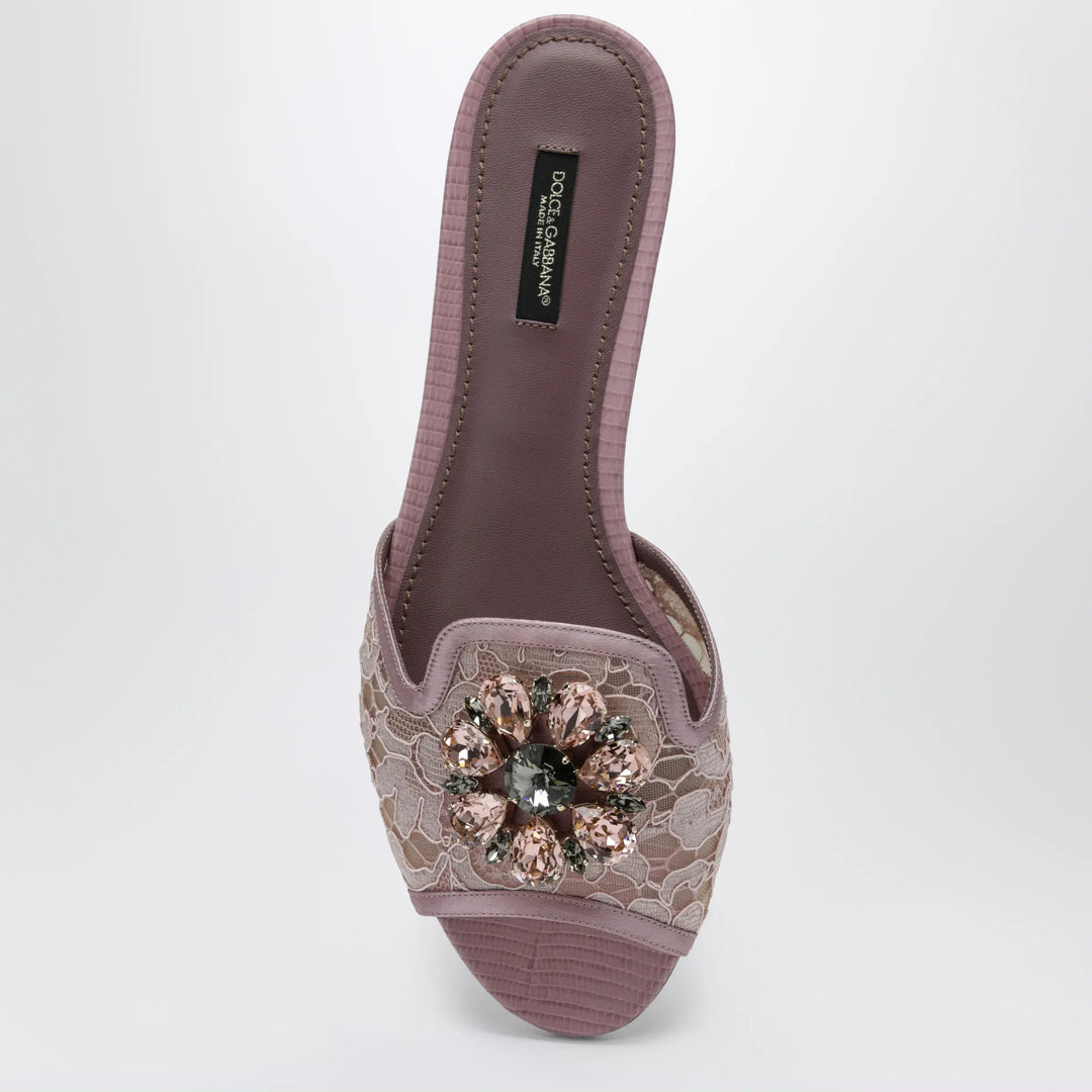 Dolce&amp;Gabbana - Rainbow slides in blush lurex lace with brooch Brand Apparel &amp; Accessories > Shoes