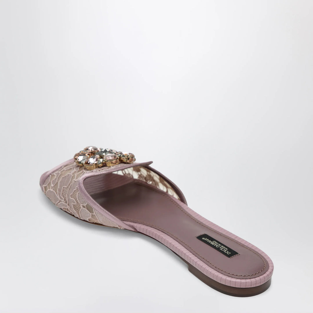 Dolce&amp;Gabbana - Rainbow slides in blush lurex lace with brooch Brand Apparel &amp; Accessories > Shoes