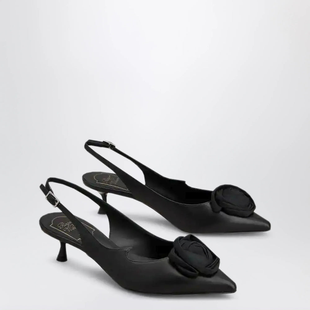 ROGER VIVIER - Rose Vivier Slingback Pumps in Black Leather Brand Apparel & Accessories > Shoes