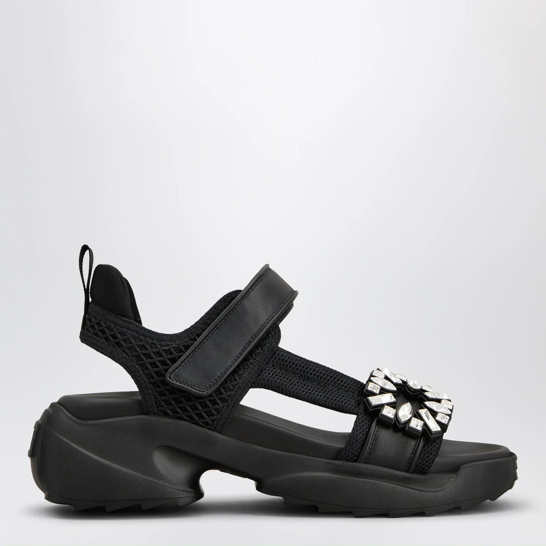ROGER VIVIER - Viv’ on the Run black leather and textile sandals Brand Apparel &amp; Accessories > Shoes