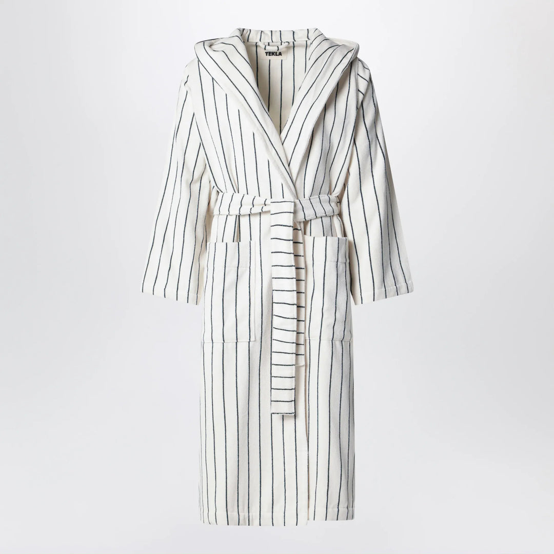 Tekla - Hooded organic cotton bathrobe in racing green stripes Brand Apparel &amp; Accessories S