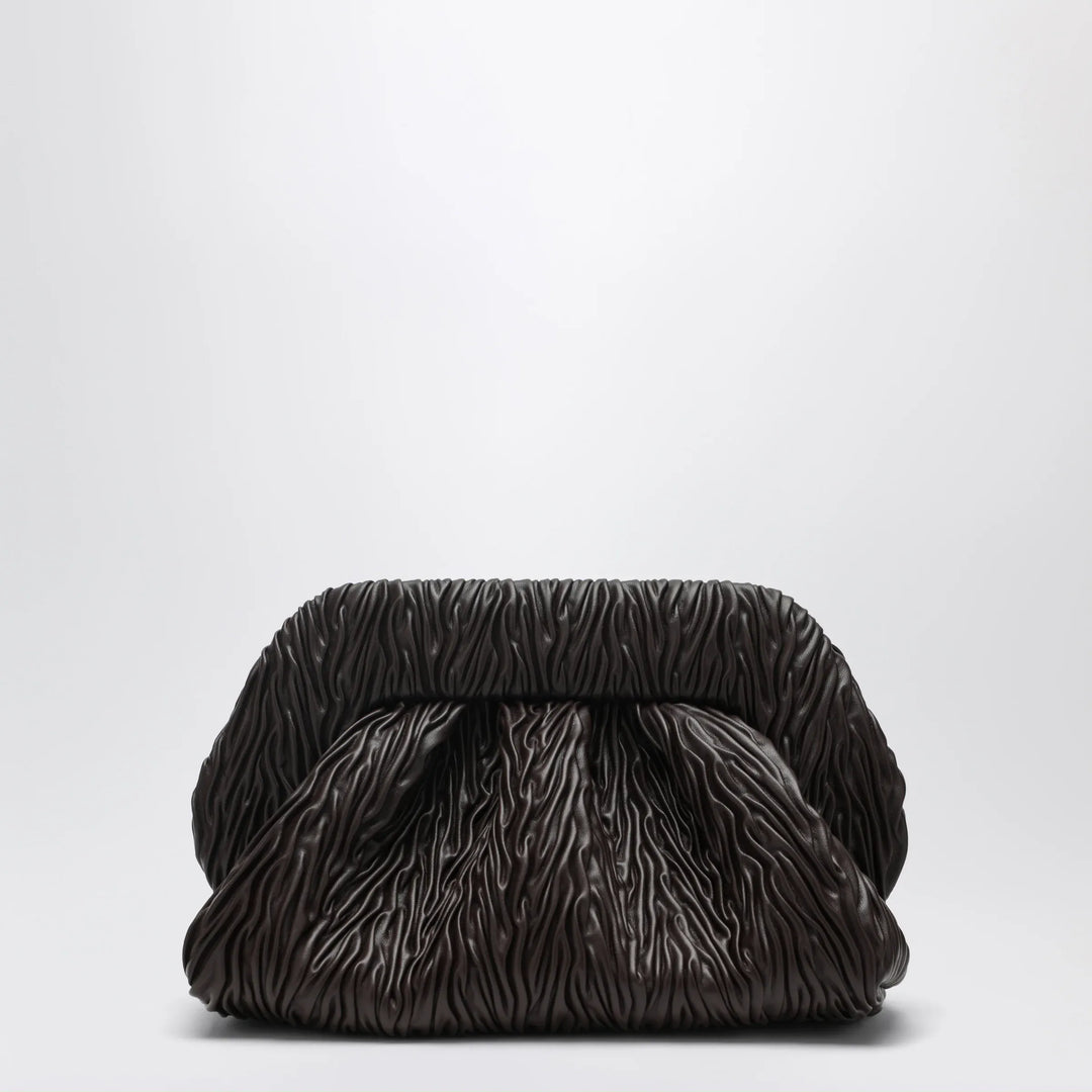 THEMOIRè - Brown Gathered Vegan Leather Clutch Brand Apparel & Accessories TU