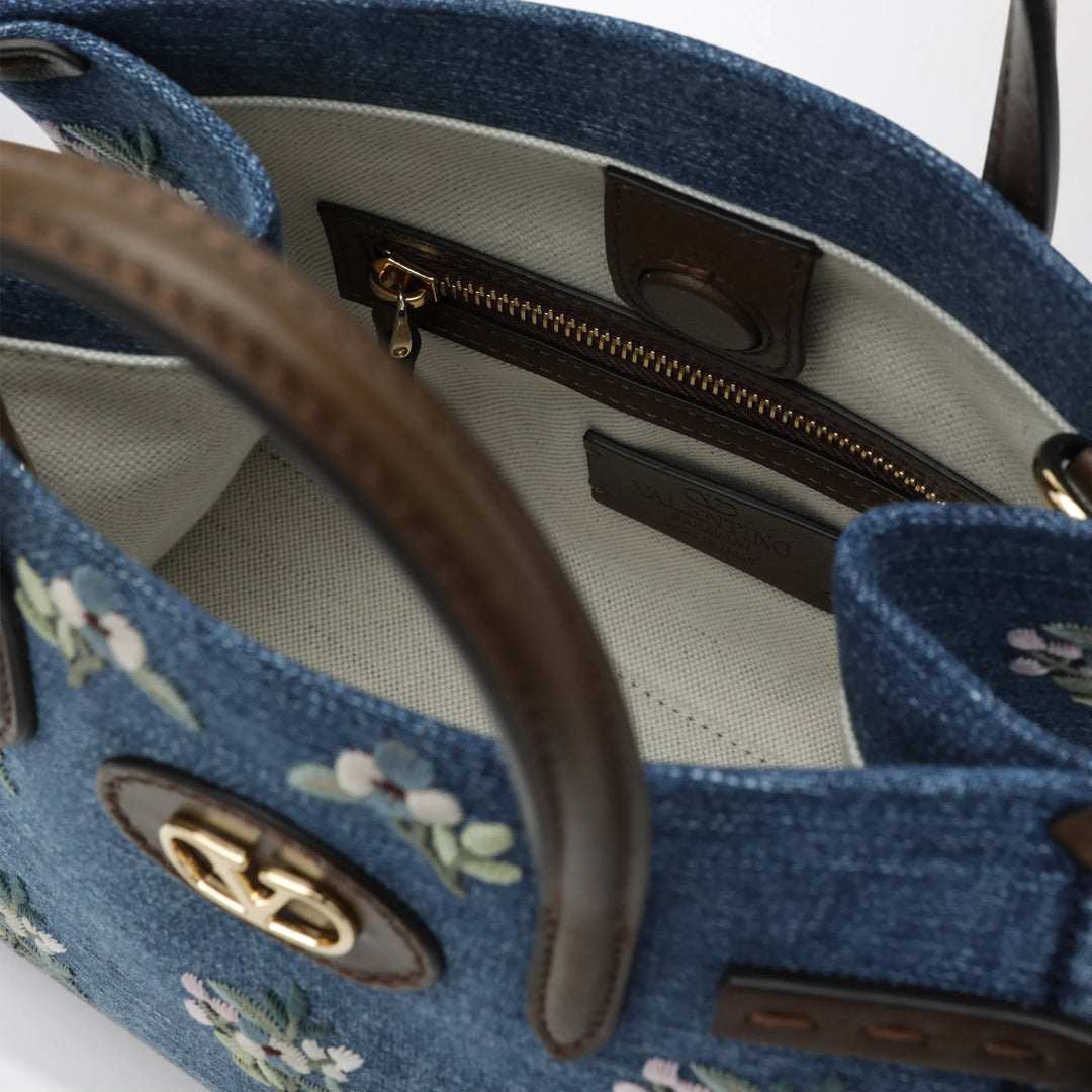 Valentino Garavani - Antibes small embroidered denim shopping bag in blue Brand Apparel &amp; Accessories TU