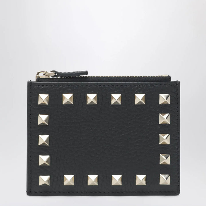 Valentino Garavani - Black leather Rockstud zip card holder Brand Apparel &amp; Accessories TU