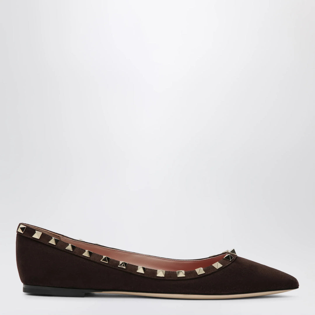 Valentino Garavani - Brown Suede Rockstud Ballet Flats Brand Apparel &amp; Accessories 36,5 IT
