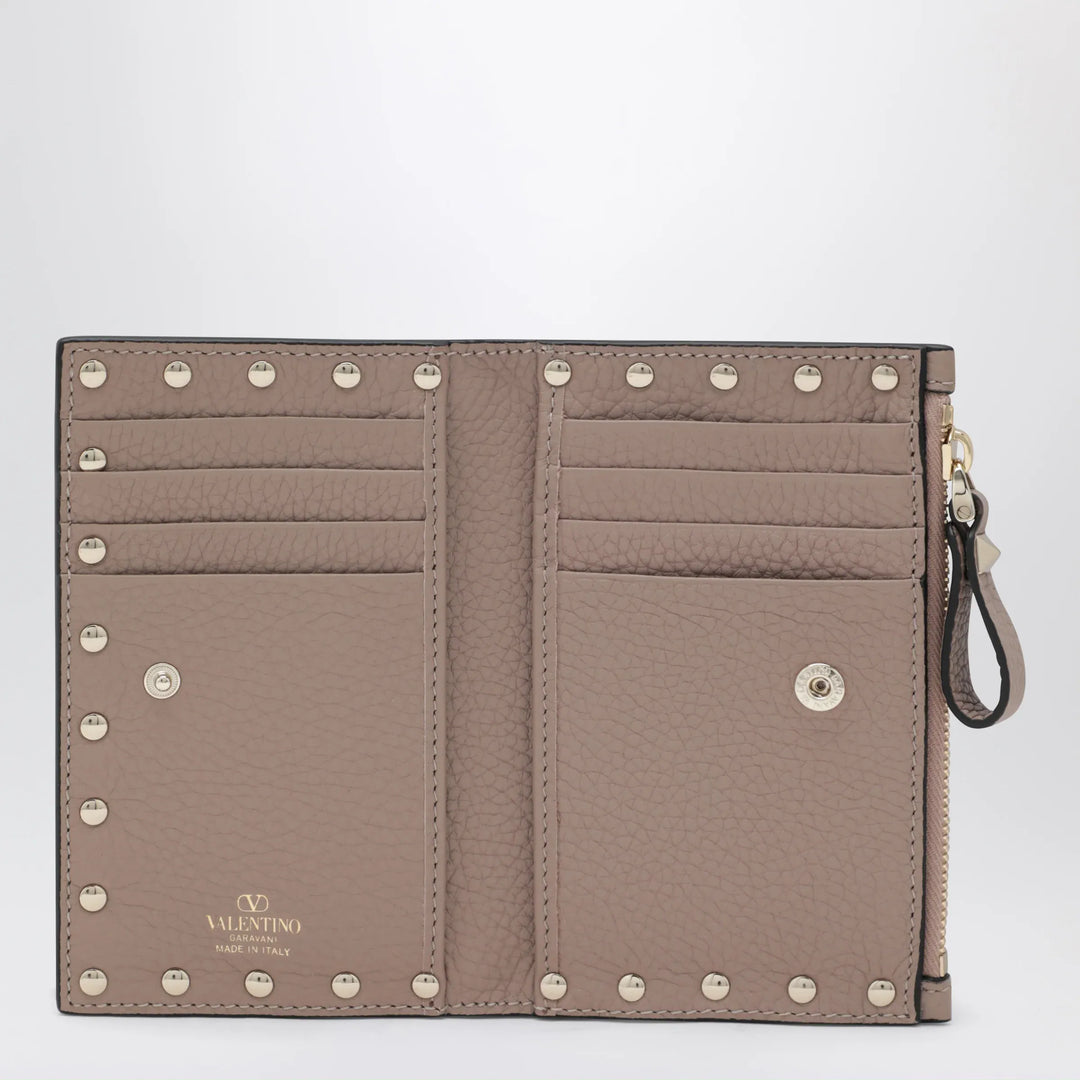 Valentino Garavani - Powder Pink Leather Rockstud Zip Card Holder Brand Apparel &amp; Accessories U