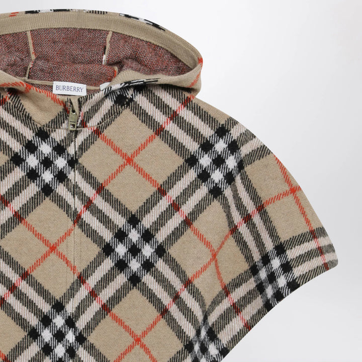 Burberry - Sand-coloured wool cape with a checked pattern Brand L