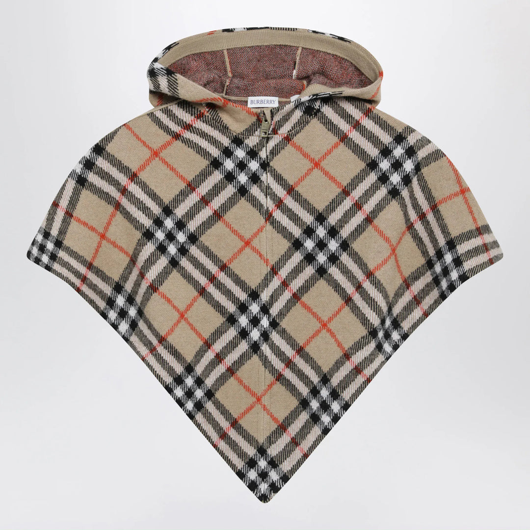 Burberry - Sand-coloured wool cape with a checked pattern Brand L