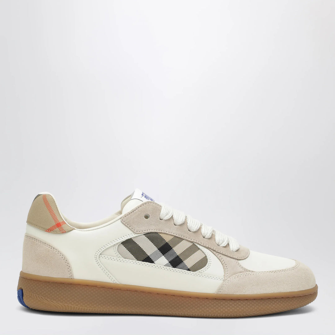 Burberry - Terrace leather and suede sneakers with beige check Brand 40 IT