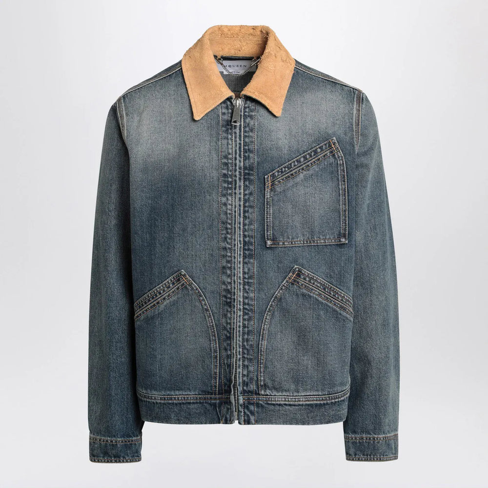 Alexander McQueen - Denim jacket with suede collar Brand Coats & Jackets 48 IT