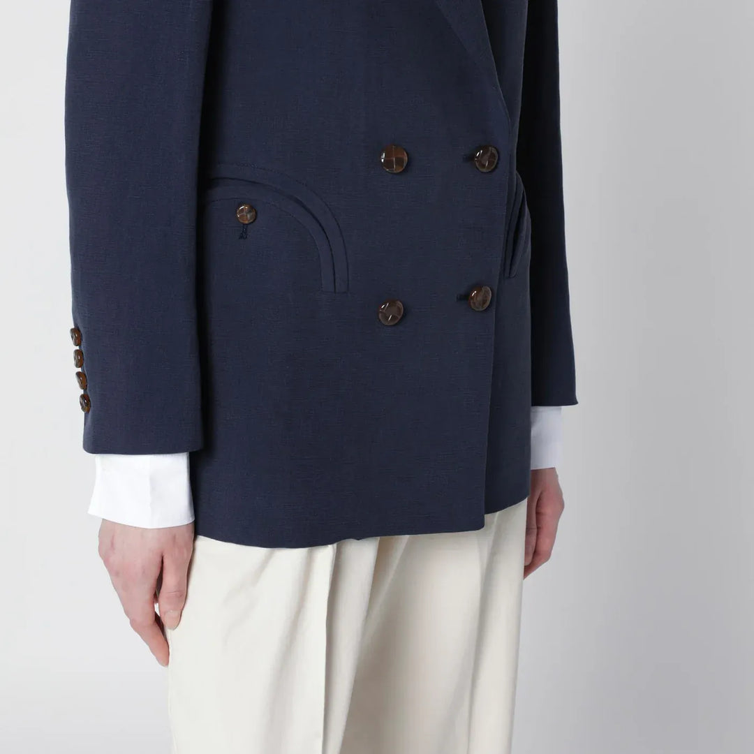 Blazé Milano - Navy blue double-breasted jacket in linen and silk Brand Coats &amp; Jackets II