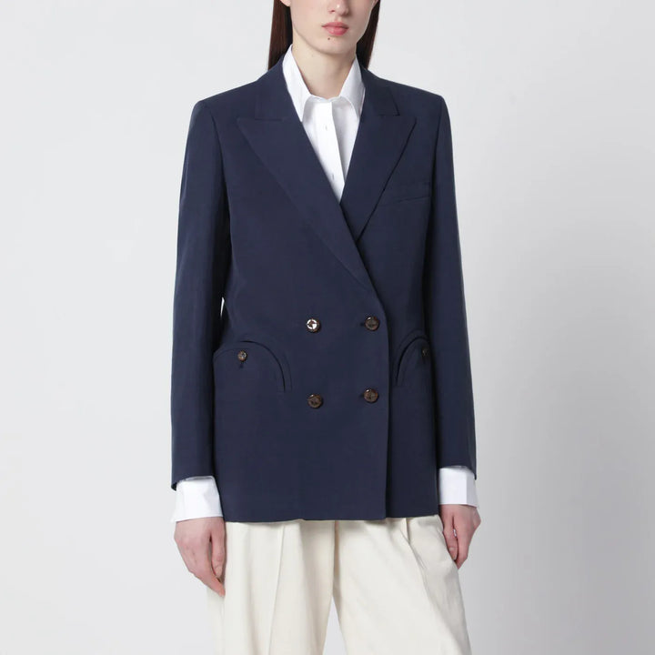 Blazé Milano - Navy blue double-breasted jacket in linen and silk Brand Coats &amp; Jackets II