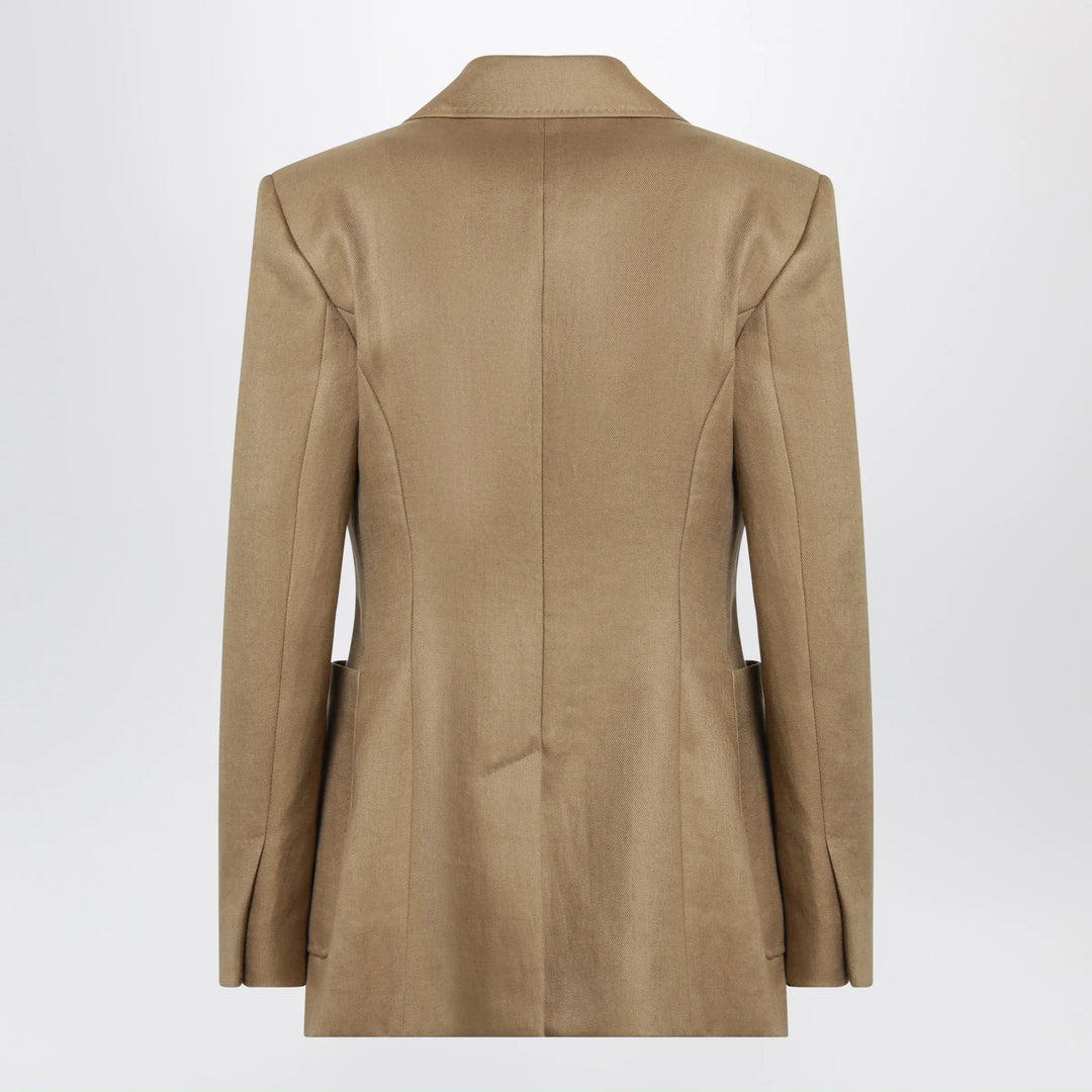 Max Mara - Semi-fitted single-breasted blazer in beige linen Brand Coats &amp; Jackets