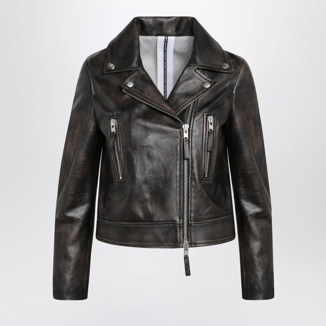 Coats & Jackets Sword 6644 - Black vintage-effect leather biker jacket Brand