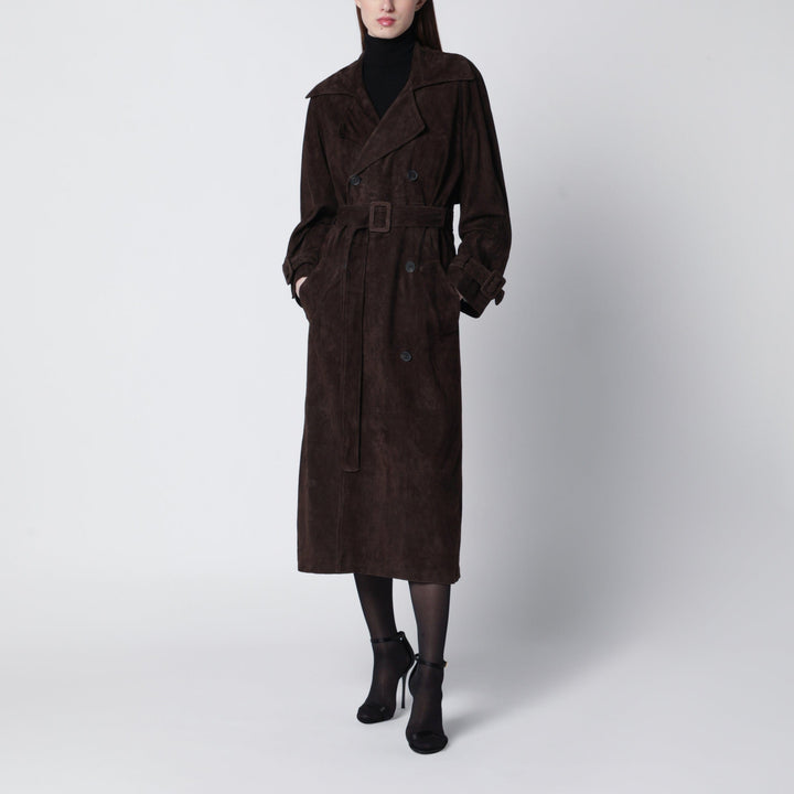Coats &amp; Jackets Sword 6644 - Brown double-breasted suede trench coat Brand