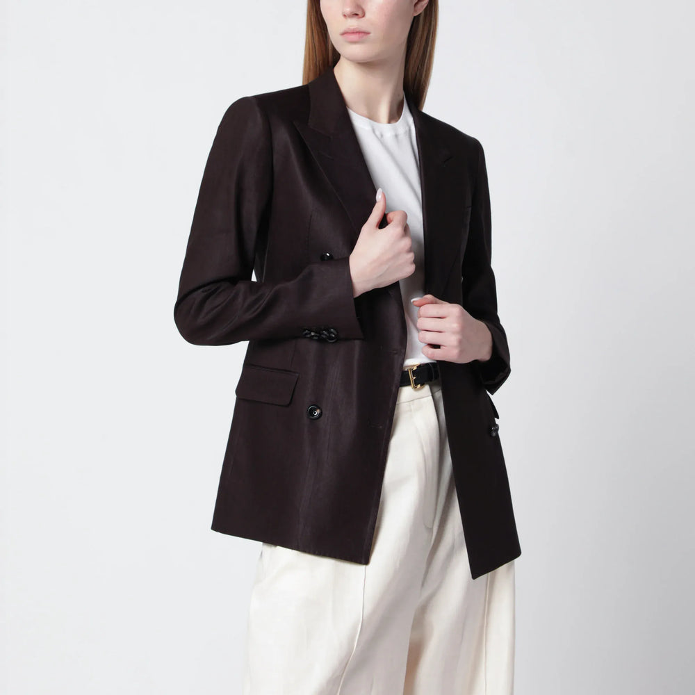 Tagliatore - Parigi double-breasted blazer in brown linen blend Brand Coats & Jackets 44  IT