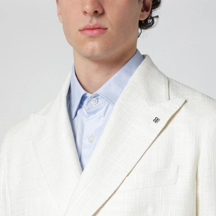 Tagliatore - White double-breasted linen-blend jacket Brand Coats &amp; Jackets