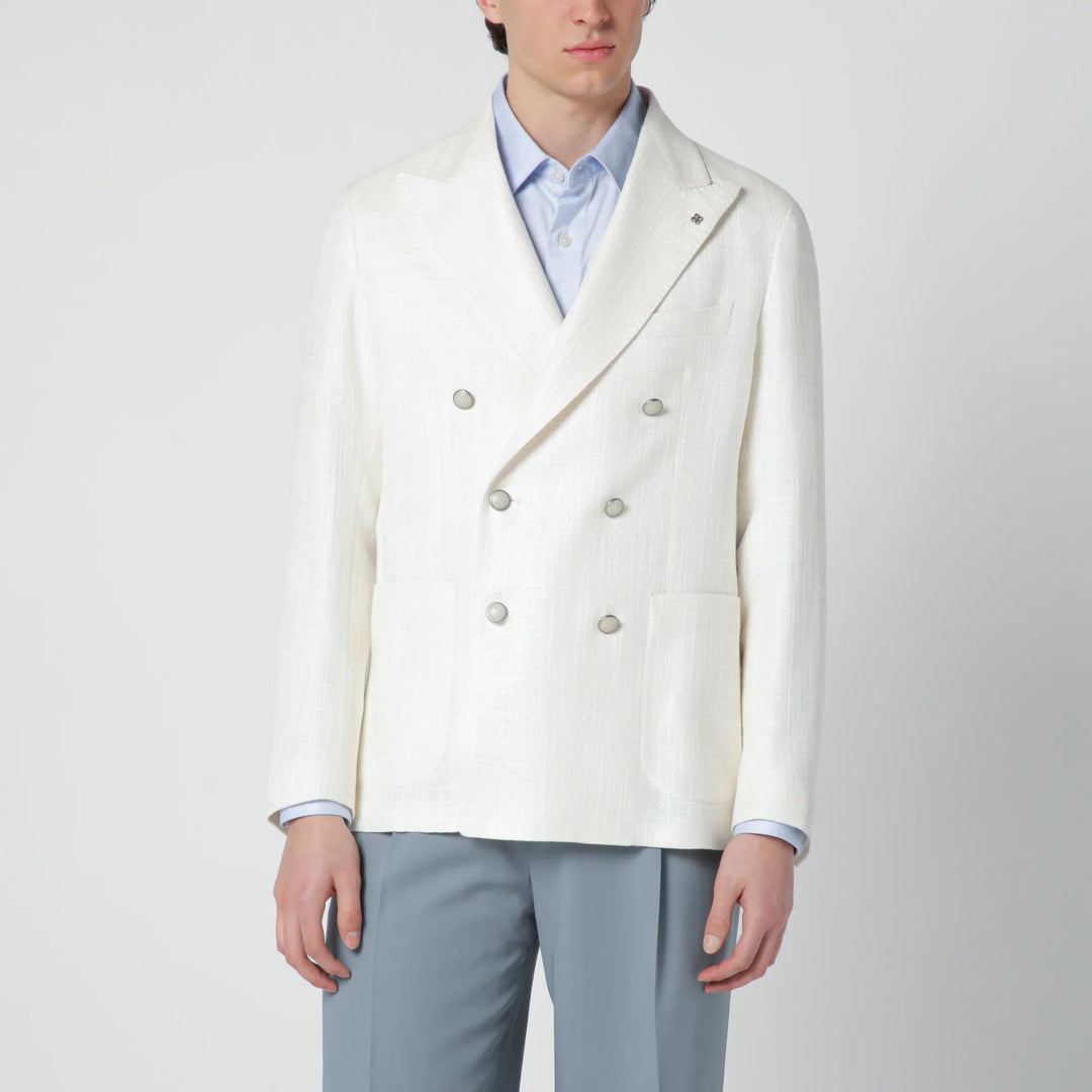 Tagliatore - White double-breasted linen-blend jacket Brand Coats &amp; Jackets 50 IT