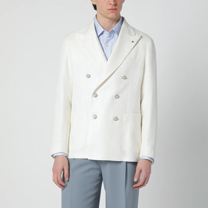 Tagliatore - White double-breasted linen-blend jacket Brand Coats &amp; Jackets 50 IT