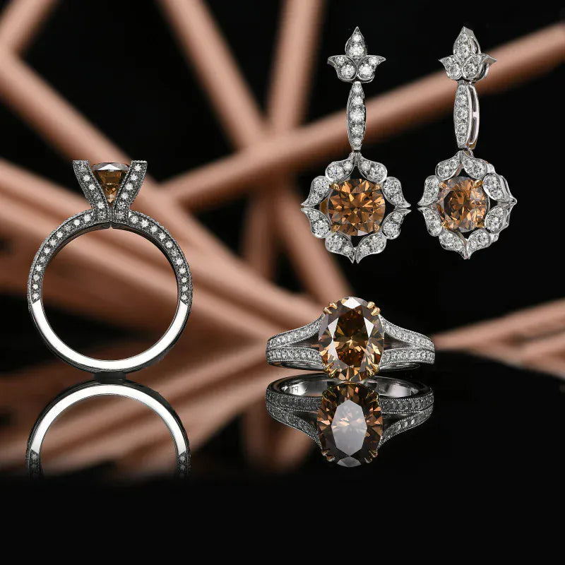18K White and Rose Gold Fancy Brown Drop Halo Earrings Brand Earrings