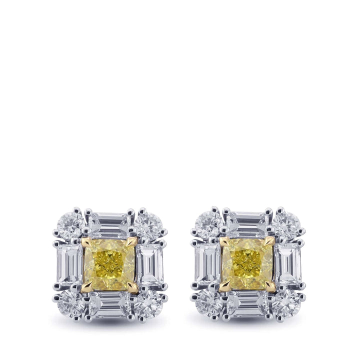 Extraordinary Cushion Fancy Intense Yellow Diamond Halo Stud Earrings Brand Earrings