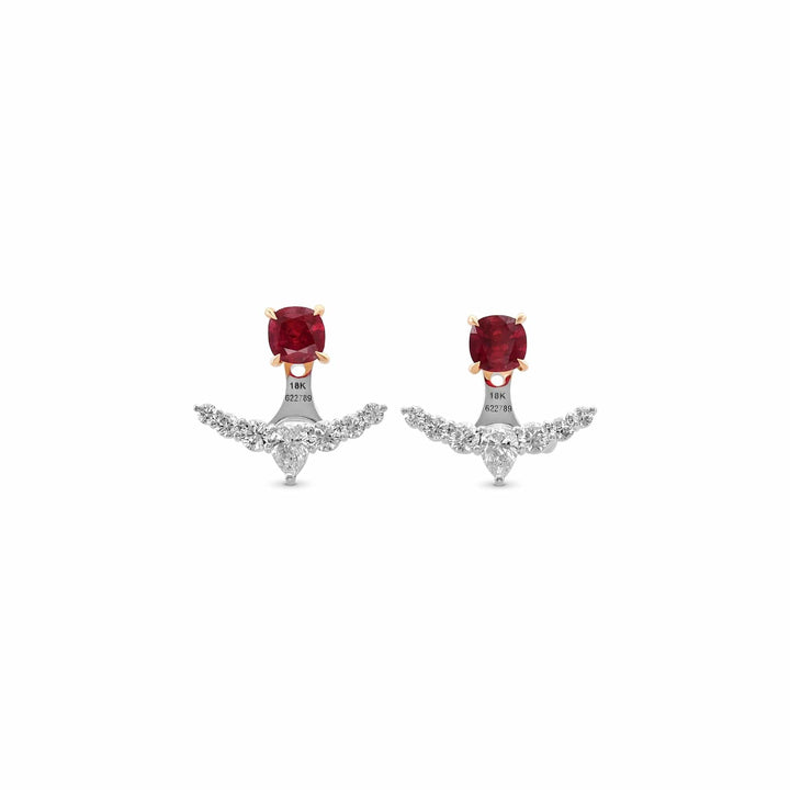 Red Ruby Studs and Diamond Ear Climbers Brand Earrings