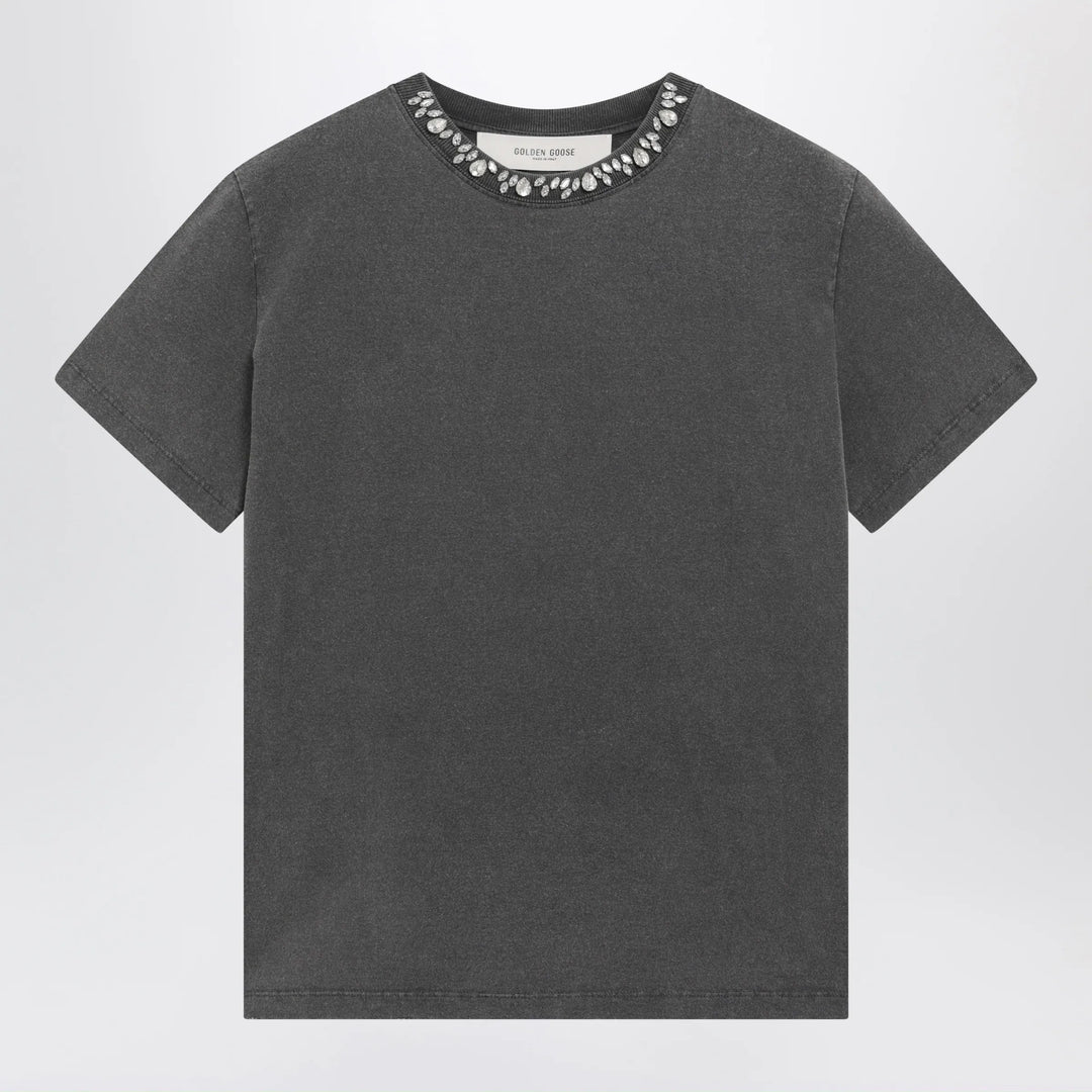 Golden Goose - Anthracite cotton T-shirt with cabochon crystals Brand S