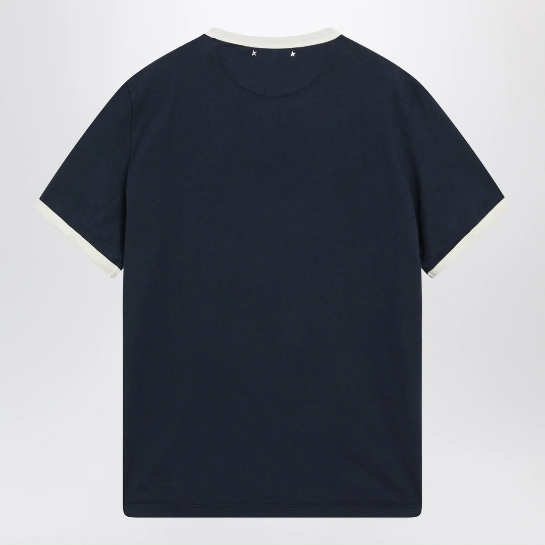 Golden Goose - Cotton T-shirt with vintage logo print in blue/white Brand
