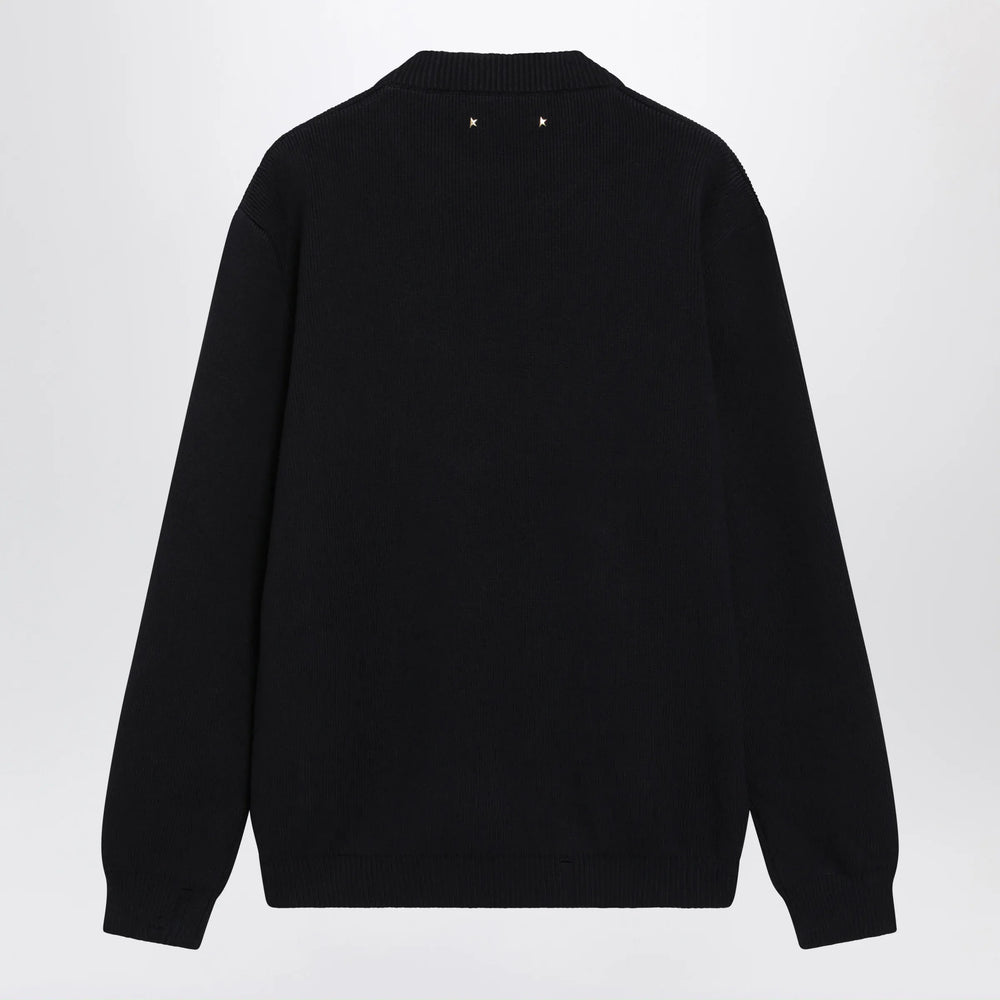 Golden Goose - Dark Blue Cotton-Blend Sweater with Distressed Effect Brand