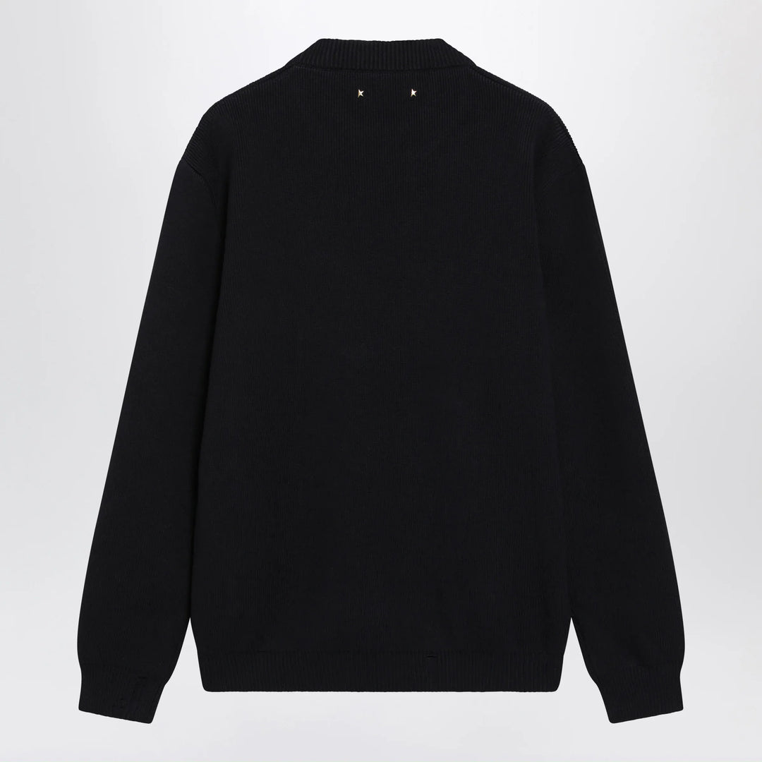 Golden Goose - Dark Blue Cotton-Blend Sweater with Distressed Effect Brand