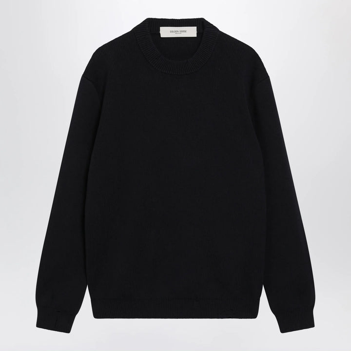 Golden Goose - Dark Blue Cotton-Blend Sweater with Distressed Effect Brand S