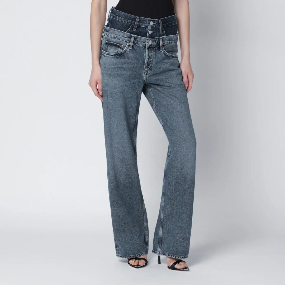 AGOLDE - Elson jeans with double waistband in dark/light indigo Brand Jeans