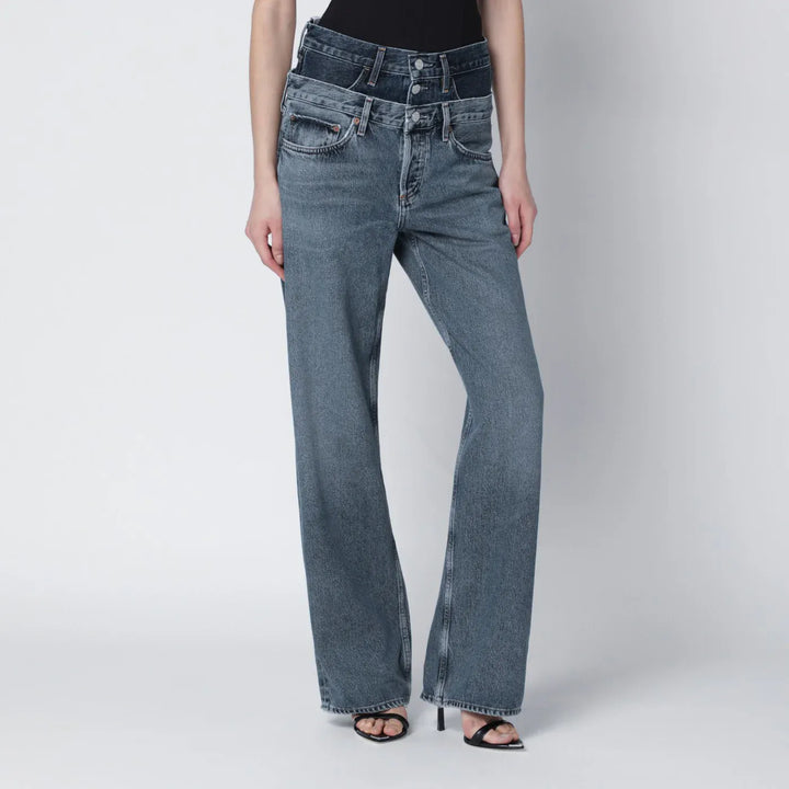 AGOLDE - Elson jeans with double waistband in dark/light indigo Brand Jeans