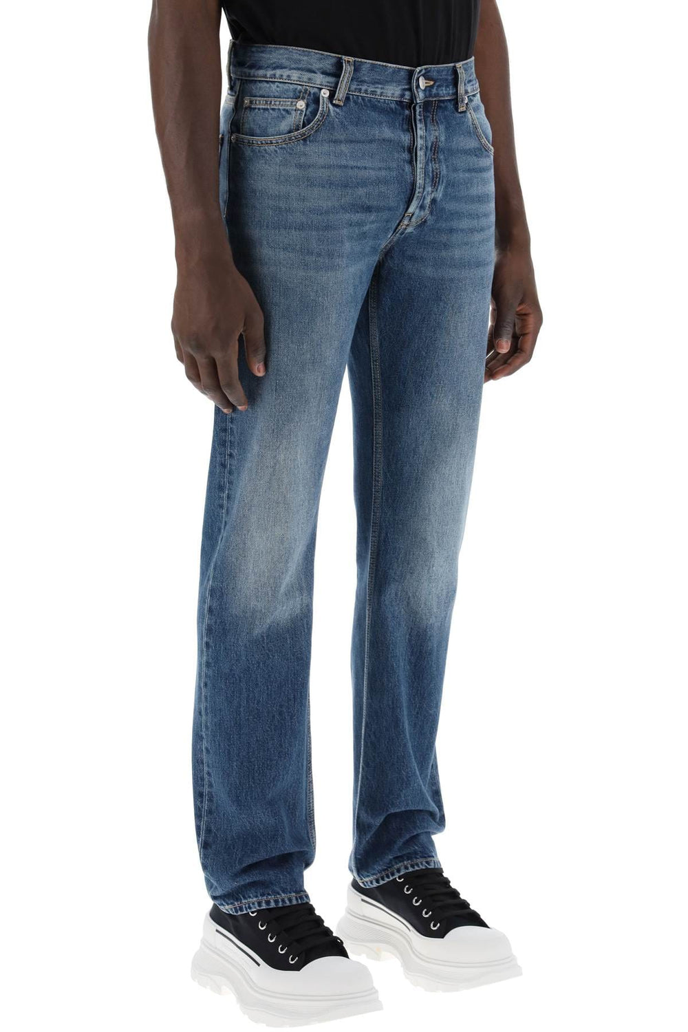 Alexander Mcqueen Jeans 48 Alexander Mcqueen straight leg jeans with faux pocket on the back. Alexander Mcqueen straight leg jeans with faux pocket on the back. Brand