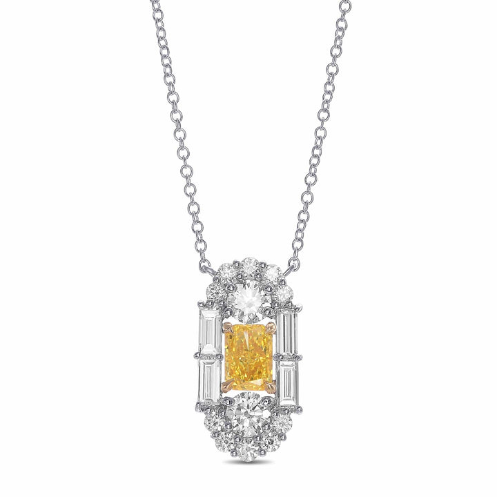 Extraordinary Fancy Vivid Yellow Diamond Art Deco Pendant Brand Necklace