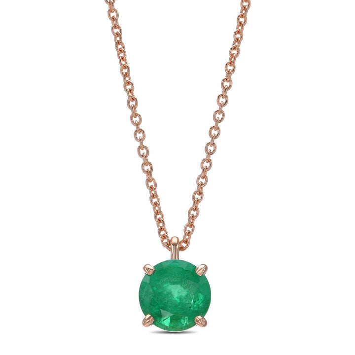 Round Emerald Solitaire Pendant Brand Necklace
