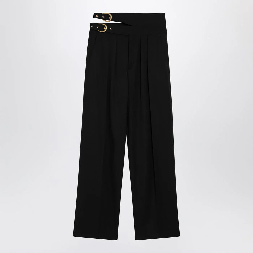 Chloé - Black trousers with double belt and gold buckles Brand Pants 40  FR