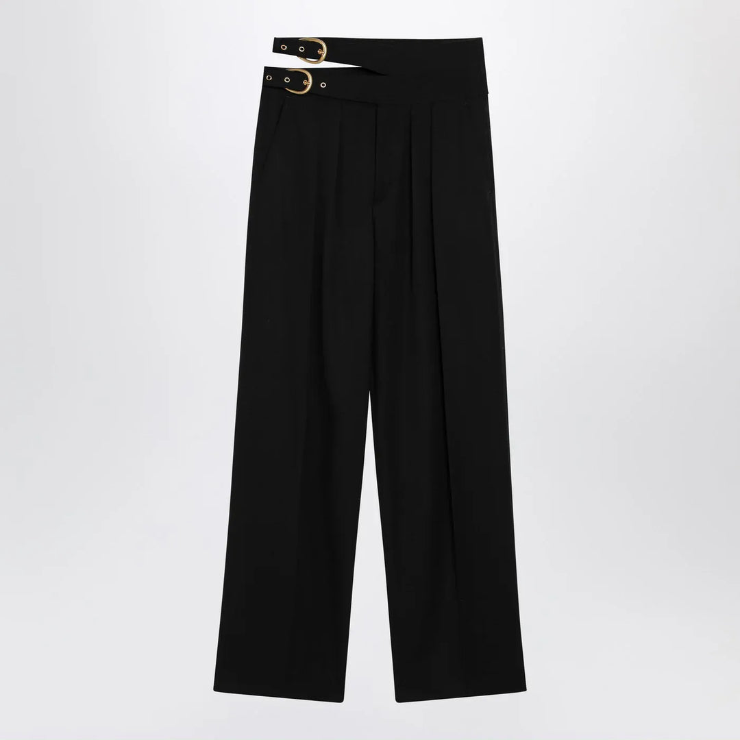 Chloé - Black trousers with double belt and gold buckles Brand Pants 40  FR