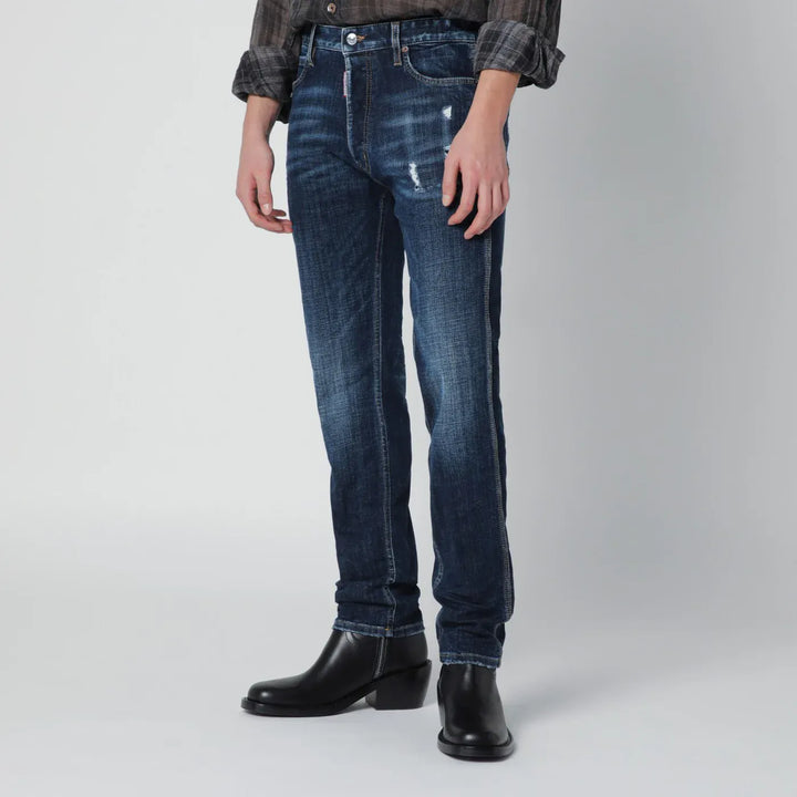 Dsquared2 - Slim-fit jeans in blue washed denim with distressed details Brand Pants