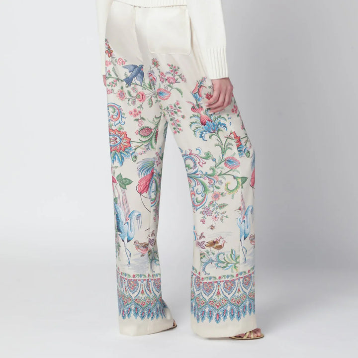 ETRO - White wide-leg trousers with floral print Brand Pants